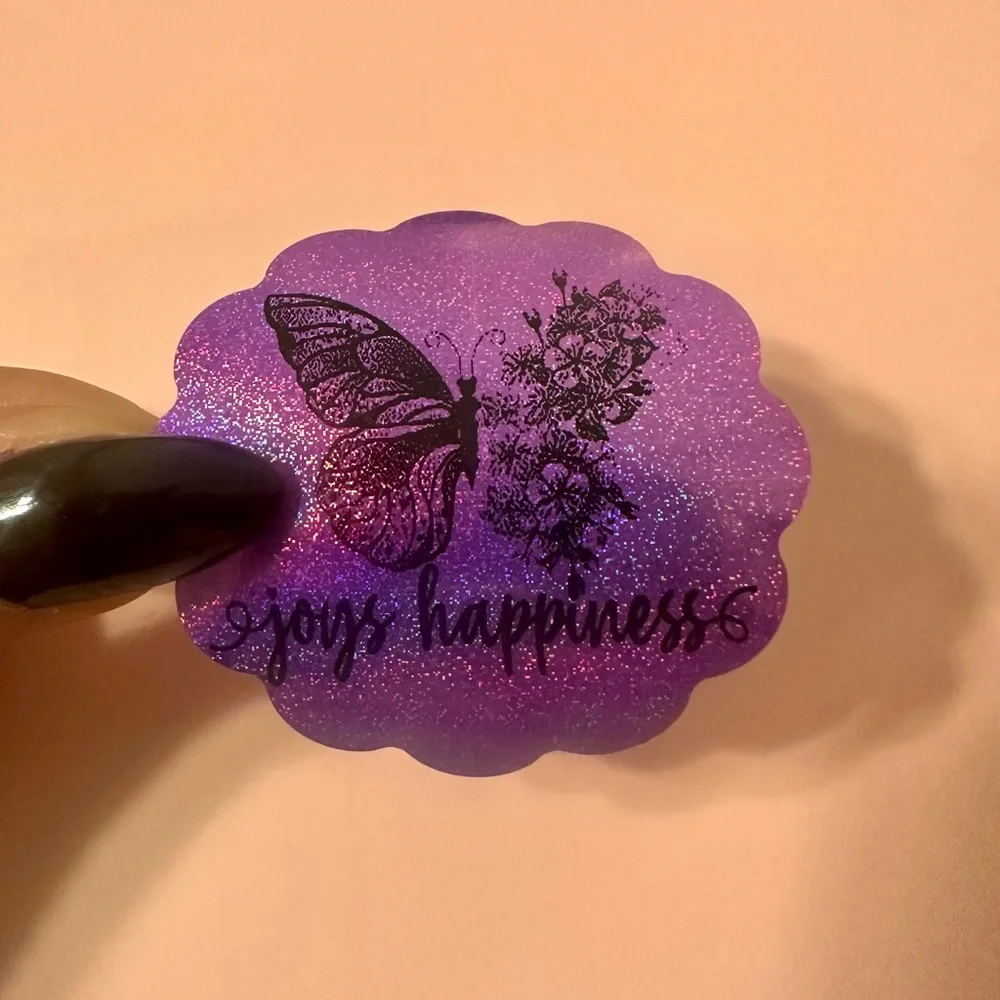 50 ct. Custom 2” Purple Shimmer Round Scalloped Sticker Labels